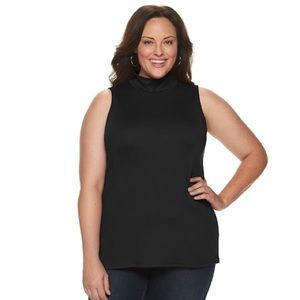 Plus Size Black Basic Sleeveless Turtle Neck Top